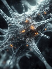 Fototapete - Detailed 3D visualization of virus structure featuring capsid, spikes, and glowing RNA strands in molecular detail. Generative AI
