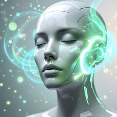 Poster - Futuristic Female Cyborg with Glowing Circuitry and Tech Enhancements