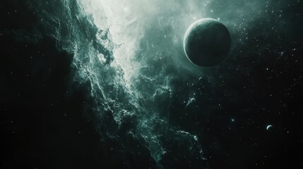 Wall Mural - a green planet surrounded by nebulas and stars in outer space