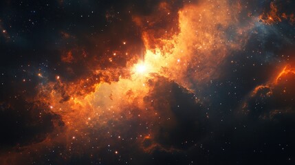 Wall Mural - a stellar nebula with glowing orange gas and distant stars