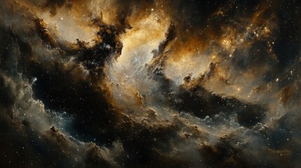 Wall Mural - a cosmic tapestry of golden nebulae and scattered stars