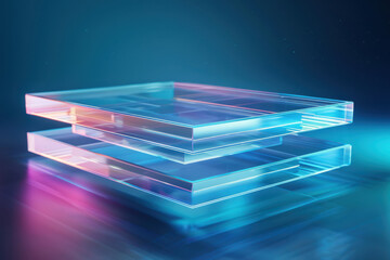 Wall Mural - close up glowing horizontal illustration of transparent glass geometric layers