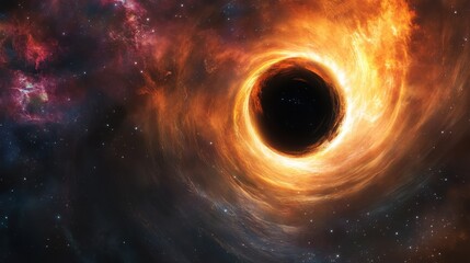 Wall Mural - black hole with fiery accretion disk in a starry galaxy