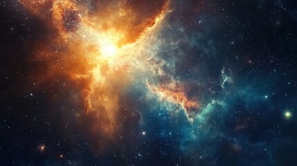Wall Mural - a vibrant nebula with orange and blue hues, surrounded by countless stars