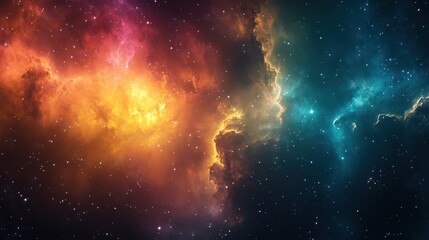 Wall Mural - cosmic nebula with orange and blue gaseous clouds and stars