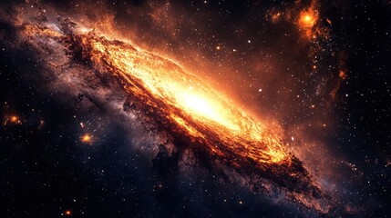 Wall Mural - a fiery spiral galaxy with bright stars and nebulae against a dark space background.