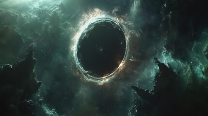 Wall Mural - a glowing ring-shaped nebula in a dark cosmic sea