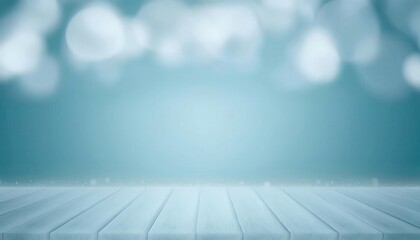 Poster - minimalistic light blue abstract background with bokeh circles and wooden texture, perfect for presentations, banners, and product showcases

