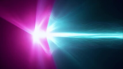 Wall Mural - lens flare with vivid magenta and teal streaks on a black background