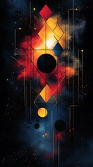 Wall Mural - Abstract cosmic art; fiery nebula; geometric design; phone wallpaper.