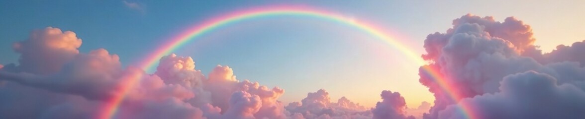 Wall Mural - softly glowing double rainbow in wispy clouds, colors, landscape, sky