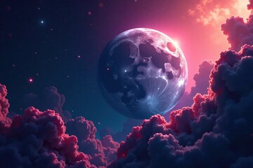 Wall Mural - Gaseous nebula with isolated mineral moon phase, void, moon