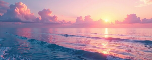 Wall Mural - gentle hues of pink and orange blend with the sea, colors, clouds, sky