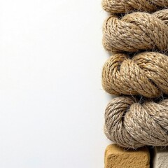 Wall Mural - Twisted hemp cord on a stone wall with a white backdrop, wall, abstract