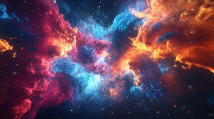 Wall Mural - cosmic nebula with red and blue gas clouds