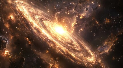 Wall Mural - a golden spiral galaxy with bright stars and nebulas