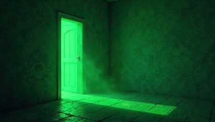 Wall Mural - A trail of glowing green light leads to a hidden door, path, shimmer, light