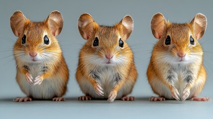 Wall Mural - Three adorable small rodents sitting in a row.