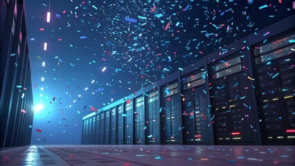 Celebrating Data Server Room Confetti Composition, Digital Festive, Network, Technology Data Center, Server Room
