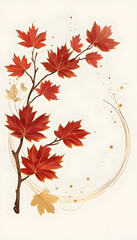 Wall Mural - Autumn Leaves Branch with Golden Circle