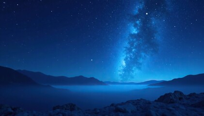 Wall Mural - deep blue abstract background with defocused starry night scene and gentle glow, blue, dark, starry