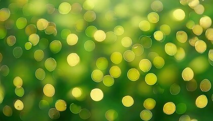 Poster - soft green bokeh with yellow light circles for nature themed background, festive designs, or calming digital wallpapers


