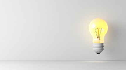 Aufkleber - Illuminated light bulb levitating against a minimalist white backdrop, representing innovation, creativity, and the spark of new ideas in a clean, modern design