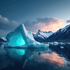 Wall Mural - Aurora-lit iceberg against a backdrop of snow-capped mountains, calm, mountains, greenland