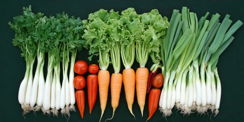 Wall Mural - Fresh vegetables parsley, lettuce, scallions, carrots, tomatoes.