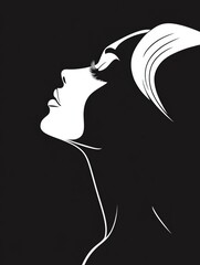 Poster - black and white silhouette of a female profile against a dark background with ample negative space f