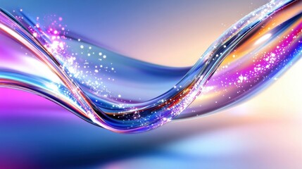 Poster - Mesmerizing wave pattern in shades of blue and purple flows gracefully, enhanced by a twinkling effect against a soft gradient backdrop