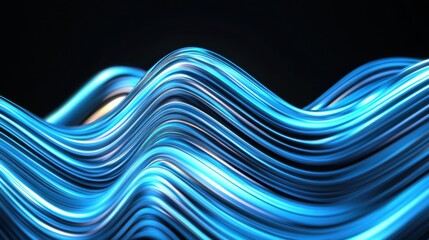 Fototapete - An abstract display features undulating blue light waves, creating a dynamic visual effect that suggests fluidity and depth in digital art