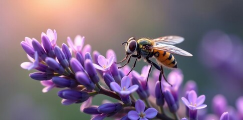 Fly exploring the texture of a lavender blossom, delicate, blossom