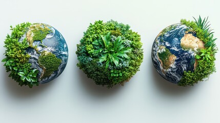 Wall Mural - Three globes covered in lush greenery, symbolizing environmental preservation.