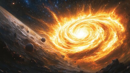 Wall Mural - Illustration of Cosmic Inferno and Planets in Space