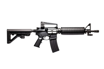 M4A1 rifle isolated on a transparent background, showcasing a modern tactical firearm perfect for military, law enforcement, or combat-related projects. Ideal for designs, presentations, and creative.