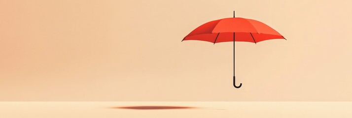Poster - Red umbrella floating in a minimalist peach studio setting, casting a subtle shadow, symbolizing safety, security, and preparedness for unexpected challenges