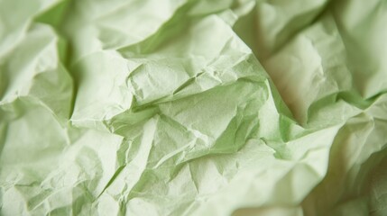 Poster - Close-up view highlights the detailed texture of crumpled green paper, emphasizing its unique folds and delicate color variations