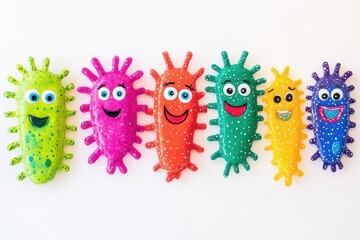 Aufkleber - Bright and cheerful microbes with happy faces display vibrant colors and playful expressions against a simple background. Generative AI