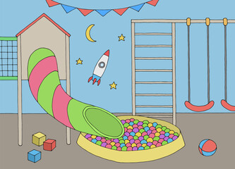 Fototapete - Mall playground interior graphic color sketch illustration vector