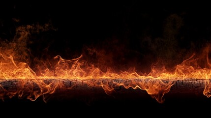 Poster - Intense flames engulfing a burning log, creating a dramatic scene against a black backdrop, perfect for conveying concepts of heat, energy, and destruction