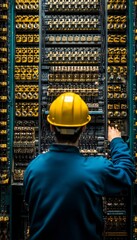 Poster - technician at work monitoring and controlling power and safety systems in an industrial setting