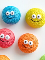 Aufkleber - Bright cheerful microbes with smiling faces and vibrant colors on a playful background. Generative AI