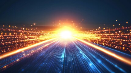 Poster - Futuristic Glowing Blue And Orange Circuit Board Technology Data Flow Illustration Background