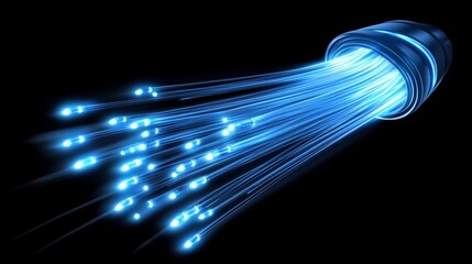 Poster - Abstract Glowing Fiber Optic Cables, Technology Background, Data Transmission Concept
