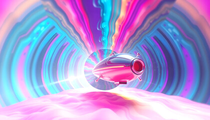 warmhole spaceship 3d animation colorful field teleport trippy experience, digital art, with white t