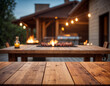 © Sam - Empty wood table with blur BBQ