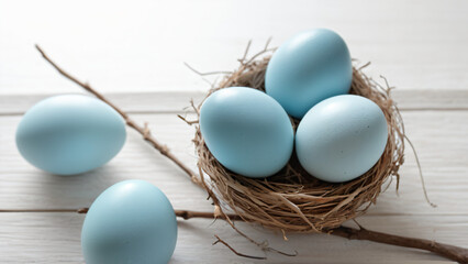 easter blue eggs in a nest