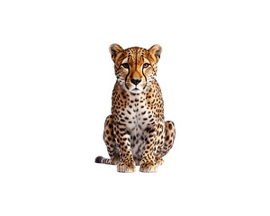 Wall Mural - A cheetah sits facing the camera against a black background.