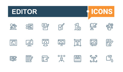 Fototapete - Editor icon set. Contains related to file, button, graphic, editing, element, website, write and more. Outline symbol collection. Editable vector stroke.